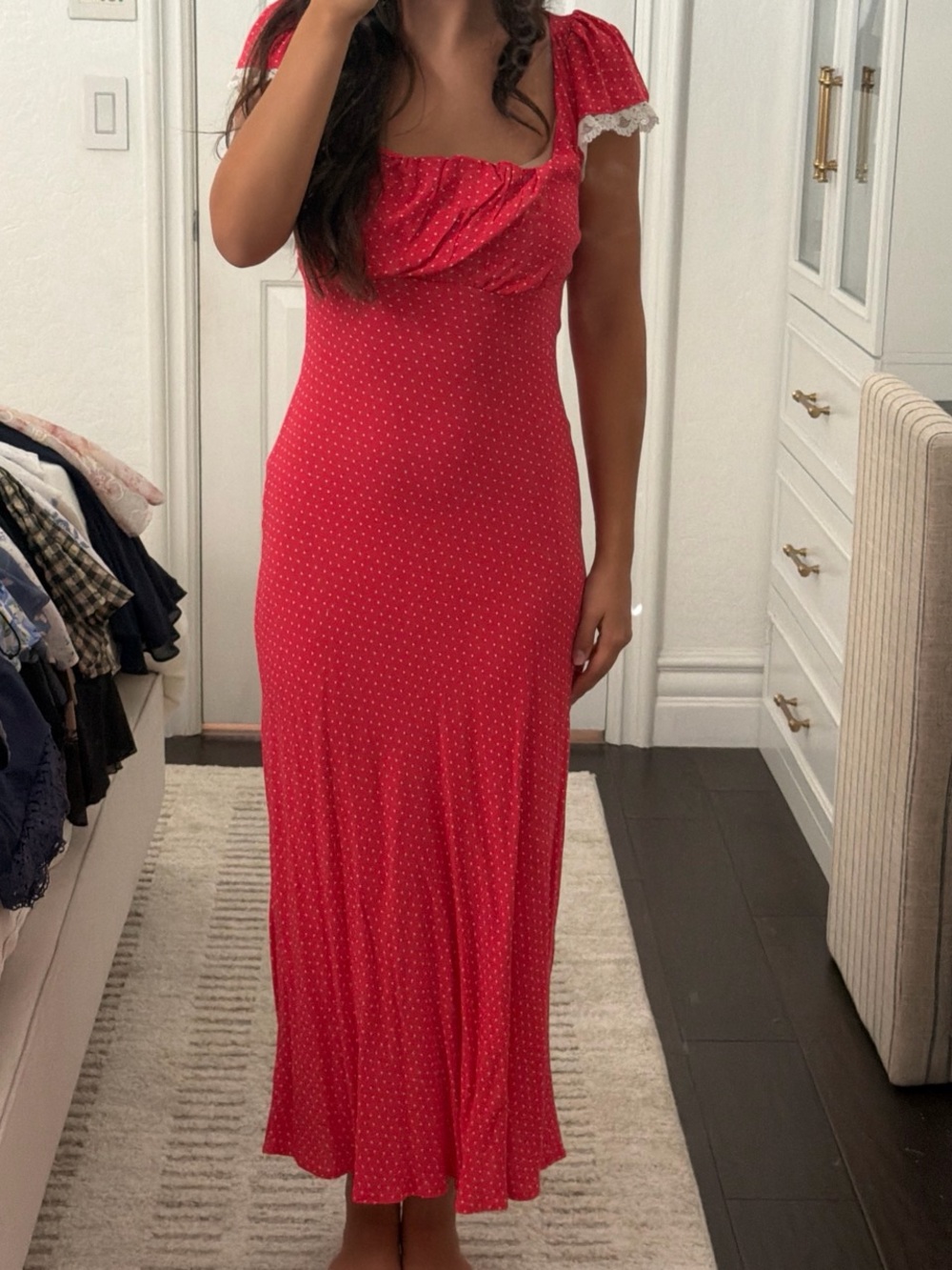wild fable Red Polka Dot Maxi Dress with Sweetheart Drape